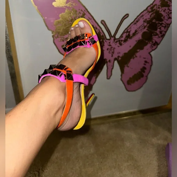 Christian Louboutin Suede Calfskin Studded Galerietta 100 heel Multicolor - Picture 6 of 10